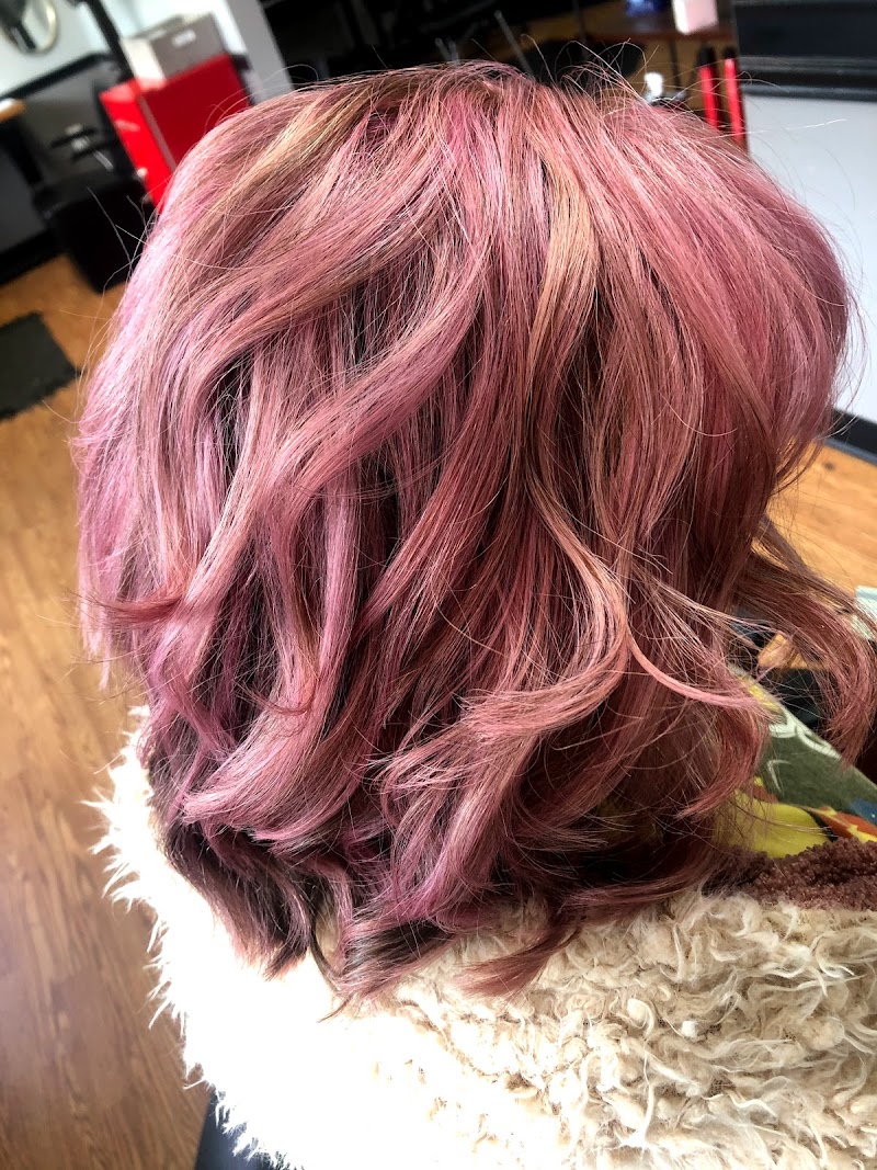 Beautiful rose-pink hair color work by Pin-Ups Salon in Dallas, GA